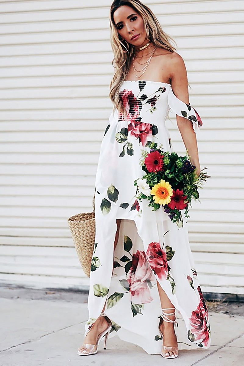 Make Nice Off-Shoulder Floral Midi - Haute & Rebellious
