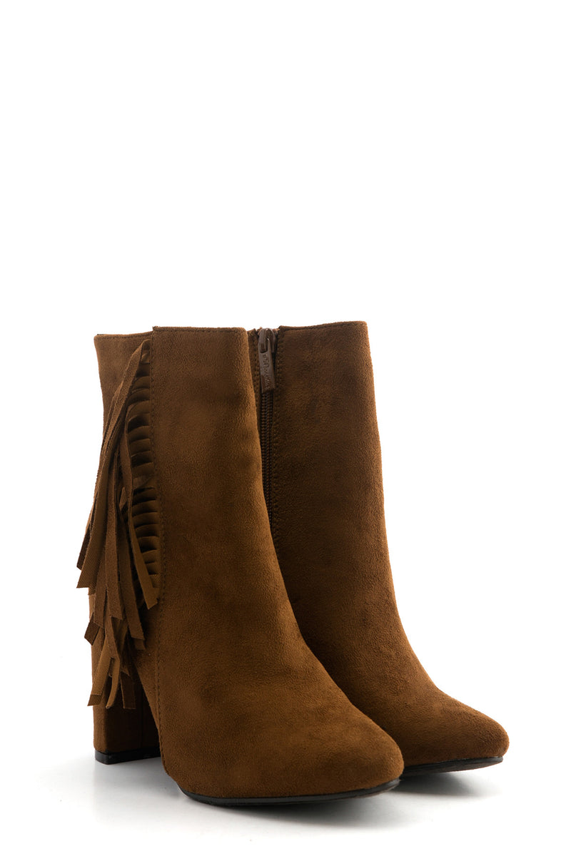 Salma Suede Fringe Bootie - Brown - Haute & Rebellious