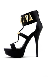 FARAH TRIANGLE PLATED HEEL - Black - Haute & Rebellious