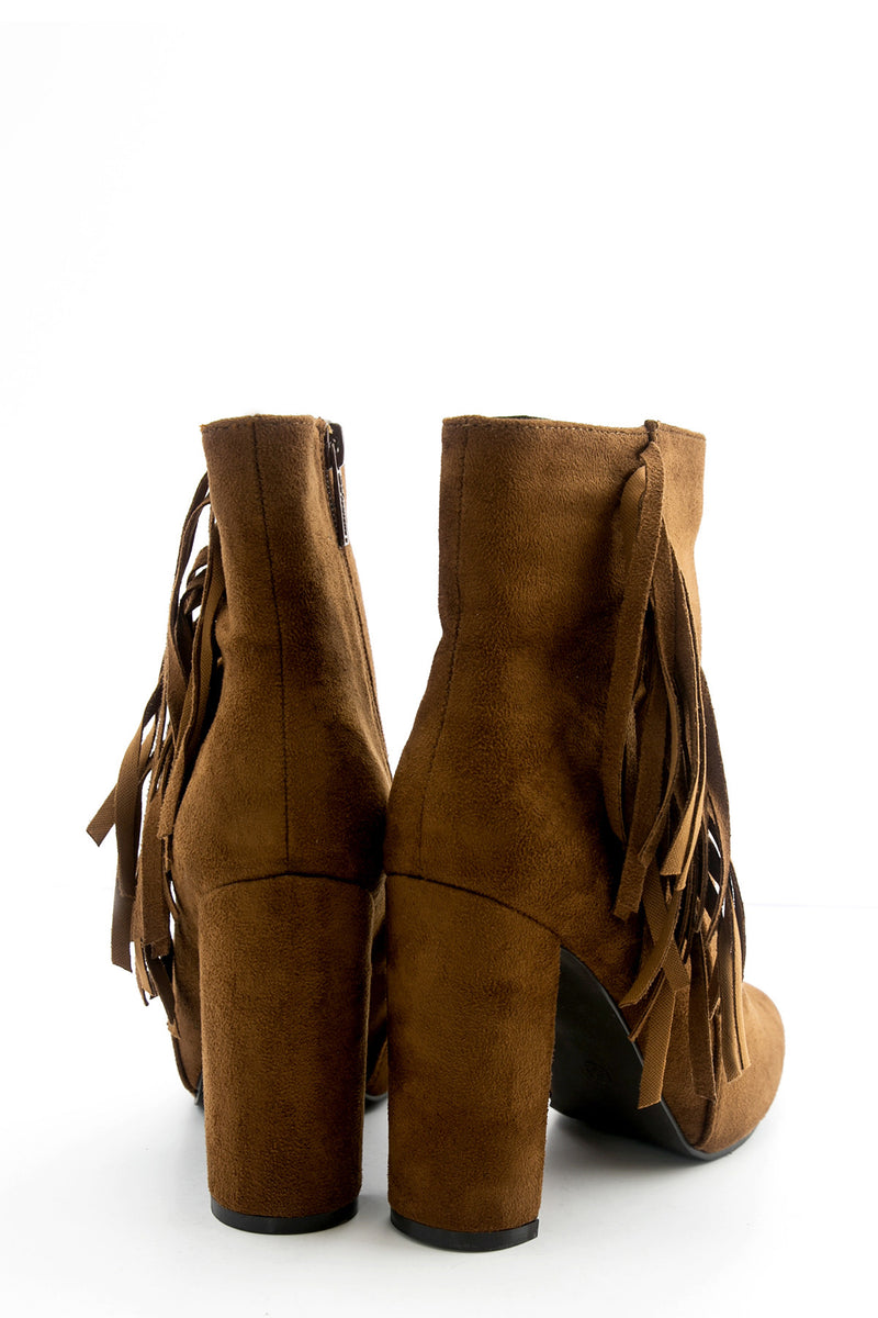 Salma Suede Fringe Bootie - Brown - Haute & Rebellious