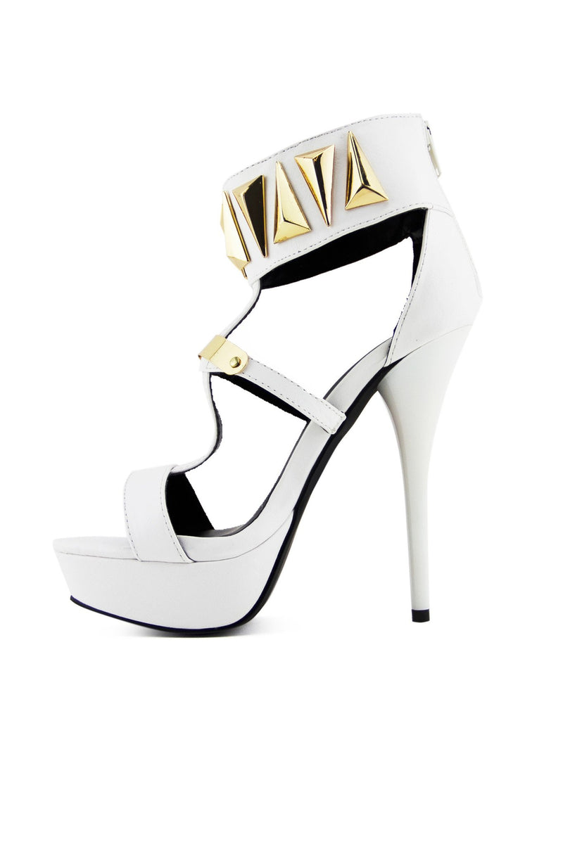 FARAH TRIANGLE PLATED HEEL - White - Haute & Rebellious
