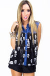 DENIM CHIFFON SKULL BLOUSE (Final Sale) - Haute & Rebellious