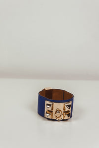 Double Buckle Leather Bracelet - Blue