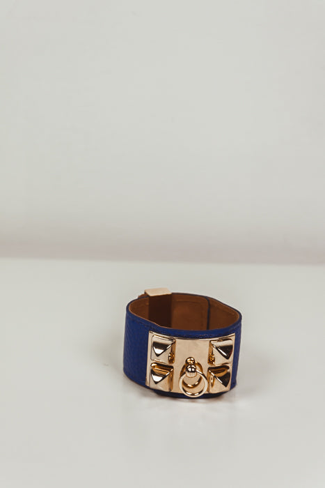 Double Buckle Leather Bracelet - Blue