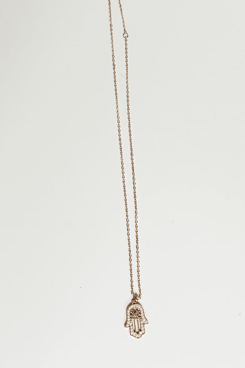 Petite Crystal Hand Pendant Necklace - White