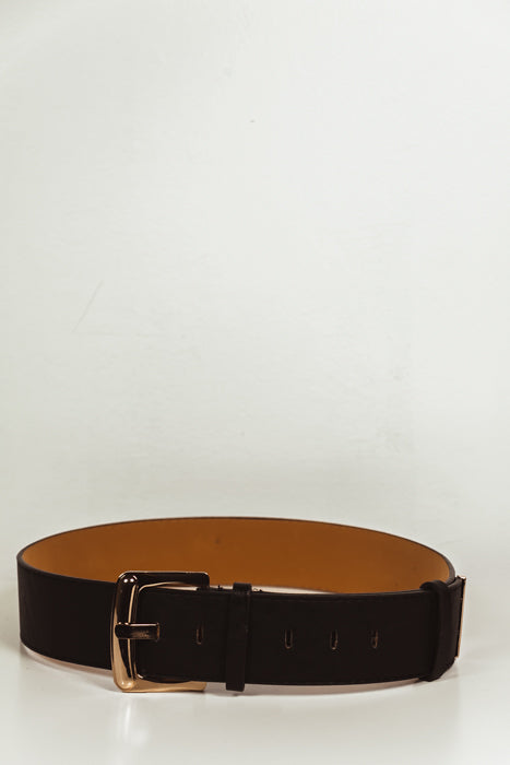 Leather Belt with Gold Buckle - Black