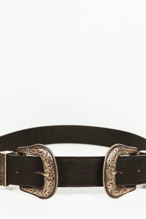 Dark Gold Double  Buckle Belt - Black