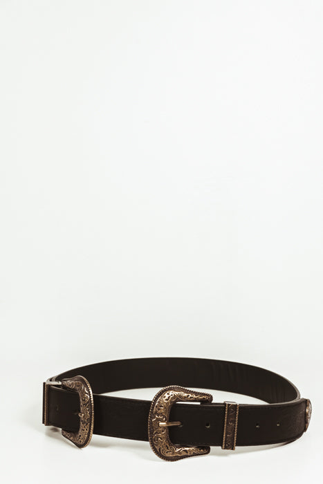 Dark Gold Double  Buckle Belt - Black