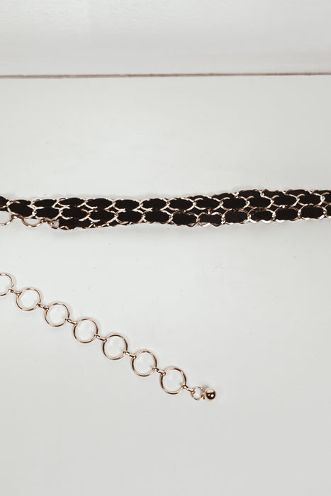 Coco Metal Chain Belt with Fabric - Black