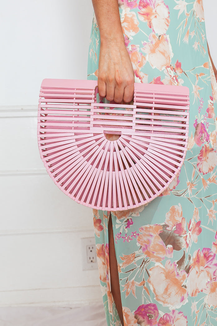 Bamboo Basket Bag - Pink