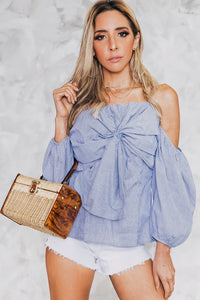 I Got You  Striped Bow-Tie Off-Shoulder Top - Haute & Rebellious