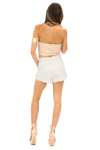 MIA MESH HALTER CROP TOP - Taupe - Haute & Rebellious