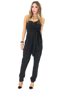 CANDENCE STRAPLESS BOW TIE JUMPSUIT - Black - Haute & Rebellious