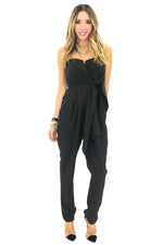 CANDENCE STRAPLESS BOW TIE JUMPSUIT - Black - Haute & Rebellious