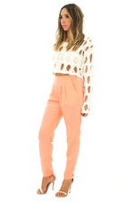 BECKET HOLED CROP SWEATER - White - Haute & Rebellious