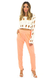 BECKET HOLED CROP SWEATER - White - Haute & Rebellious