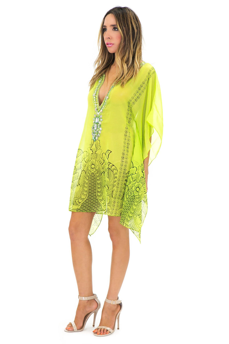 NIAMBI EMBELLISHED BEACH COVER UP TOP - Lime - Haute & Rebellious