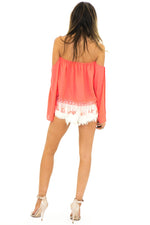LACE FRINGE BELL SLEEVE TOP - Coral - Haute & Rebellious
