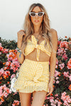 Gingham Mini Skirt with Ruffle - Yellow