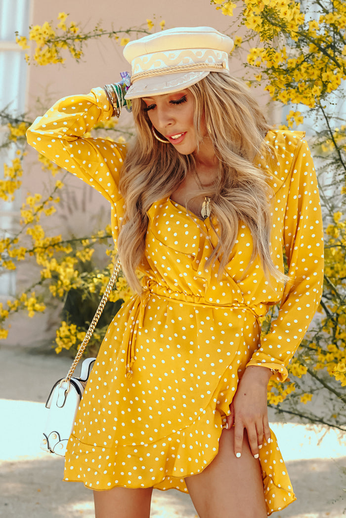 Polka Dot Ruffle Wrap Dress