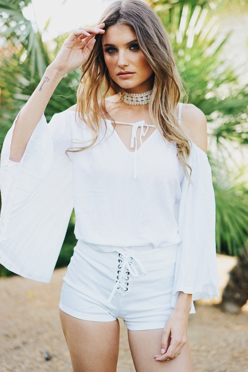 Just The Way I Lace-Up Shorts - White - Haute & Rebellious