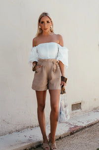 Button-Up Off Shoulder Top - White