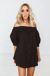 Button-Up Off-Shoulder Top - Black