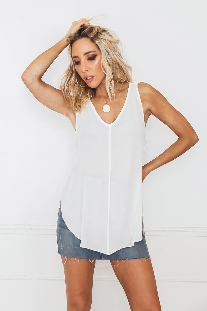 Sleeveless Chiffon Top - White