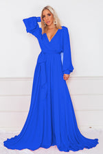 Deep-V Satin Maxi Dress - Blue