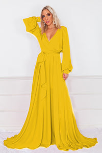 Deep-V Satin Maxi Dress - Yellow