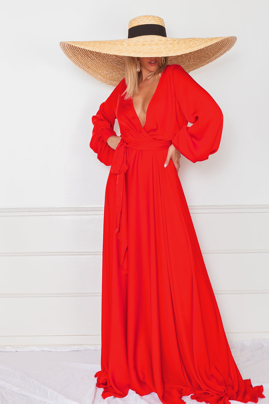 Deep-V Satin Maxi Dress - Red S / Red / 04607 Deep-V Satin Maxi Dress - Red S / Red / 04607