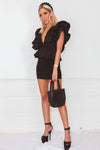 Deep-V Layered Ruffle Top - Black