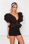 Deep-V Layered Ruffle Top - Black