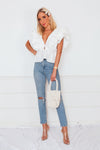 Deep-V Layered Ruffle Top - White