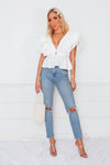 Deep-V Layered Ruffle Top - White