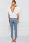 Deep-V Layered Ruffle Top - White