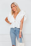 Deep-V Layered Ruffle Top - White
