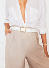 Crocodile Skin Belt with Gold Buckle - White