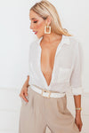Crocodile Skin Belt with Gold Buckle - White