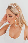 Beaded Pearl Velvet Headband - Tan