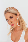 Beaded Pearl Velvet Headband - Tan