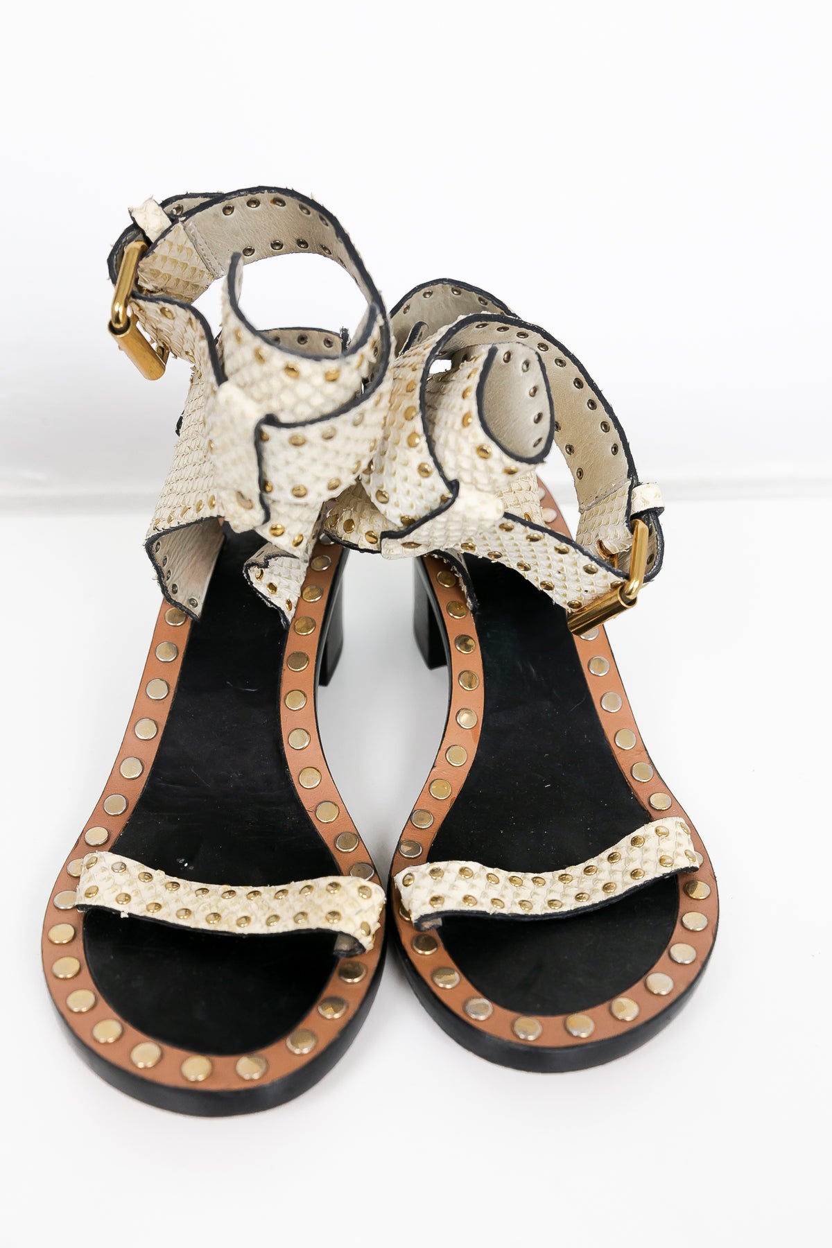Isabel Marant Jaeryn Studded Snake-Effect Leather Sandal [Authentic] - Haute & Rebellious