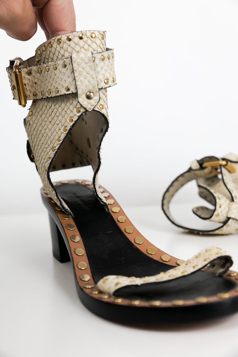 Isabel Marant Jaeryn Studded Snake-Effect Leather Sandal [Authentic]