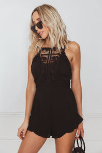 Sleeveless Linen Romper with Crochet Detail