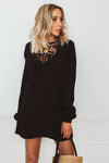 Linen Sun Dress with Crochet Detail - Black