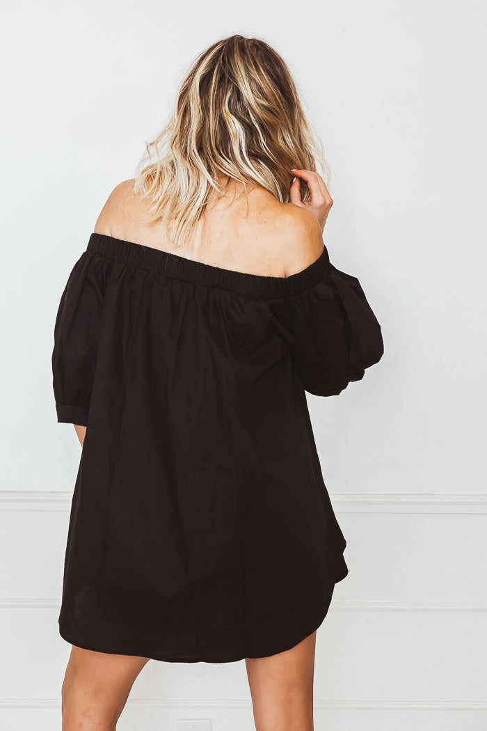 Button-Up Off-Shoulder Top - Black