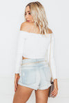 Off-Shoulder Ribbed Crop Top - White