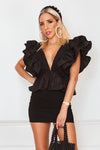 Deep-V Layered Ruffle Top - Black
