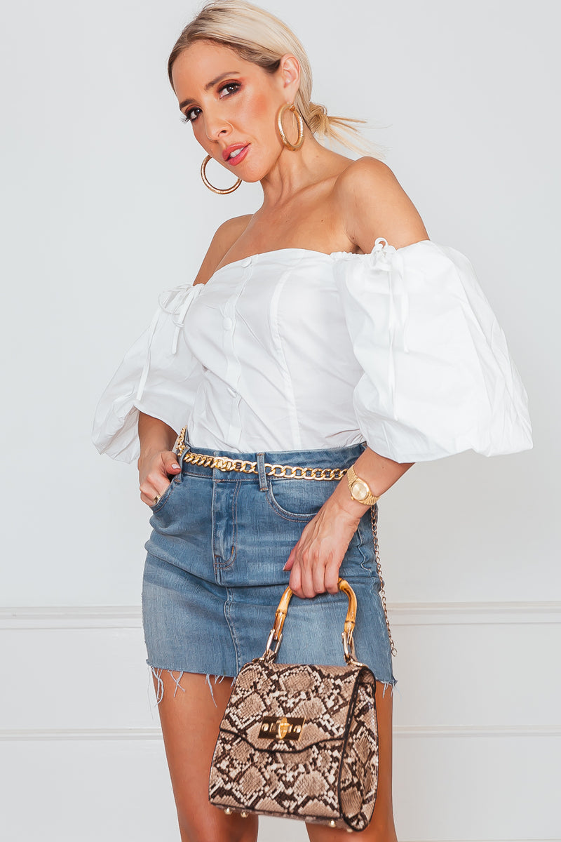 Button-Up Off Shoulder Top - White