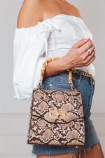 Snake Skin Small Bag with Bamboo Handle